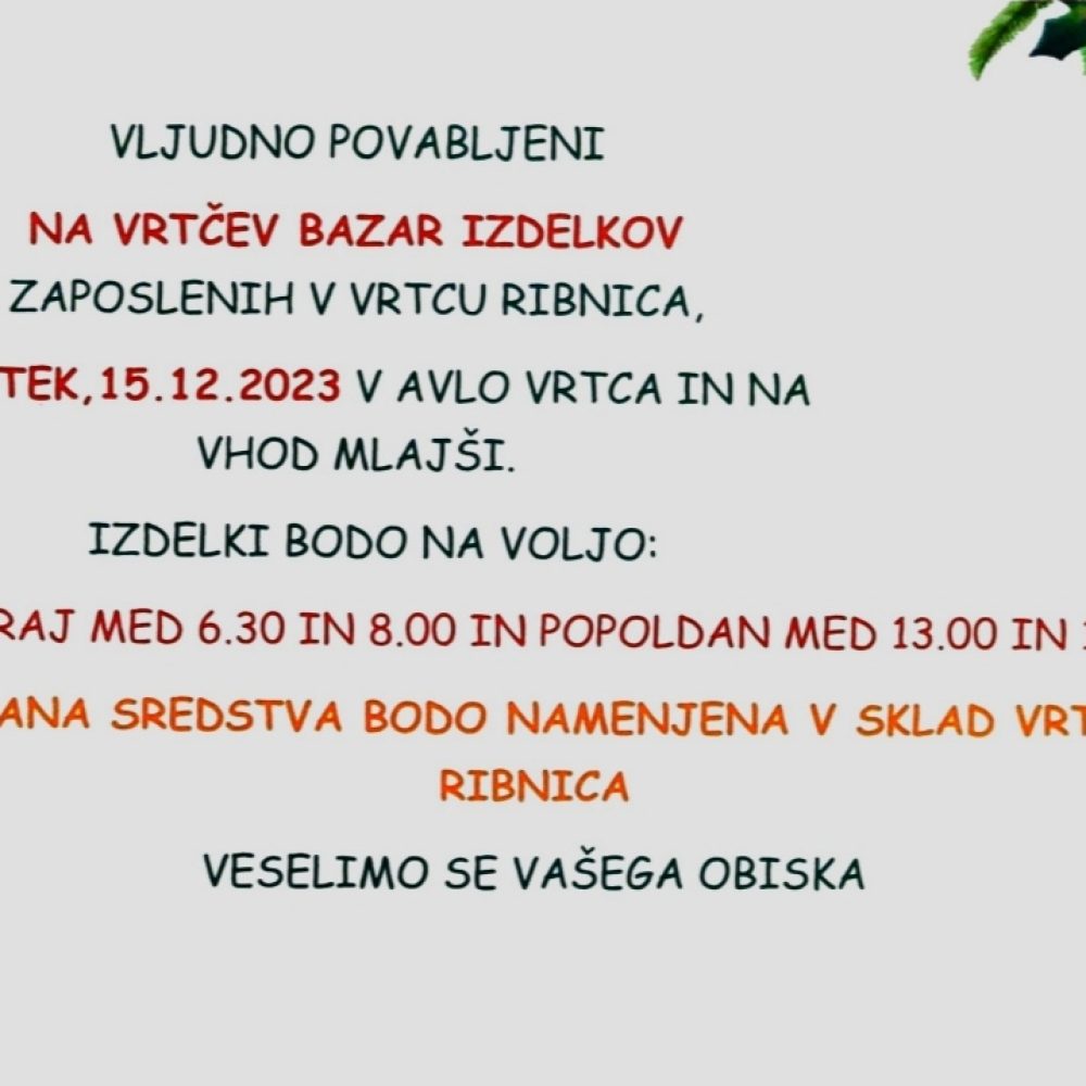 Vabilo na  vrtčevski bazar