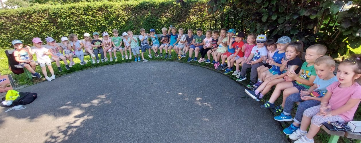 Otroci iz skupin račk in želvic tečejo sončkov tek